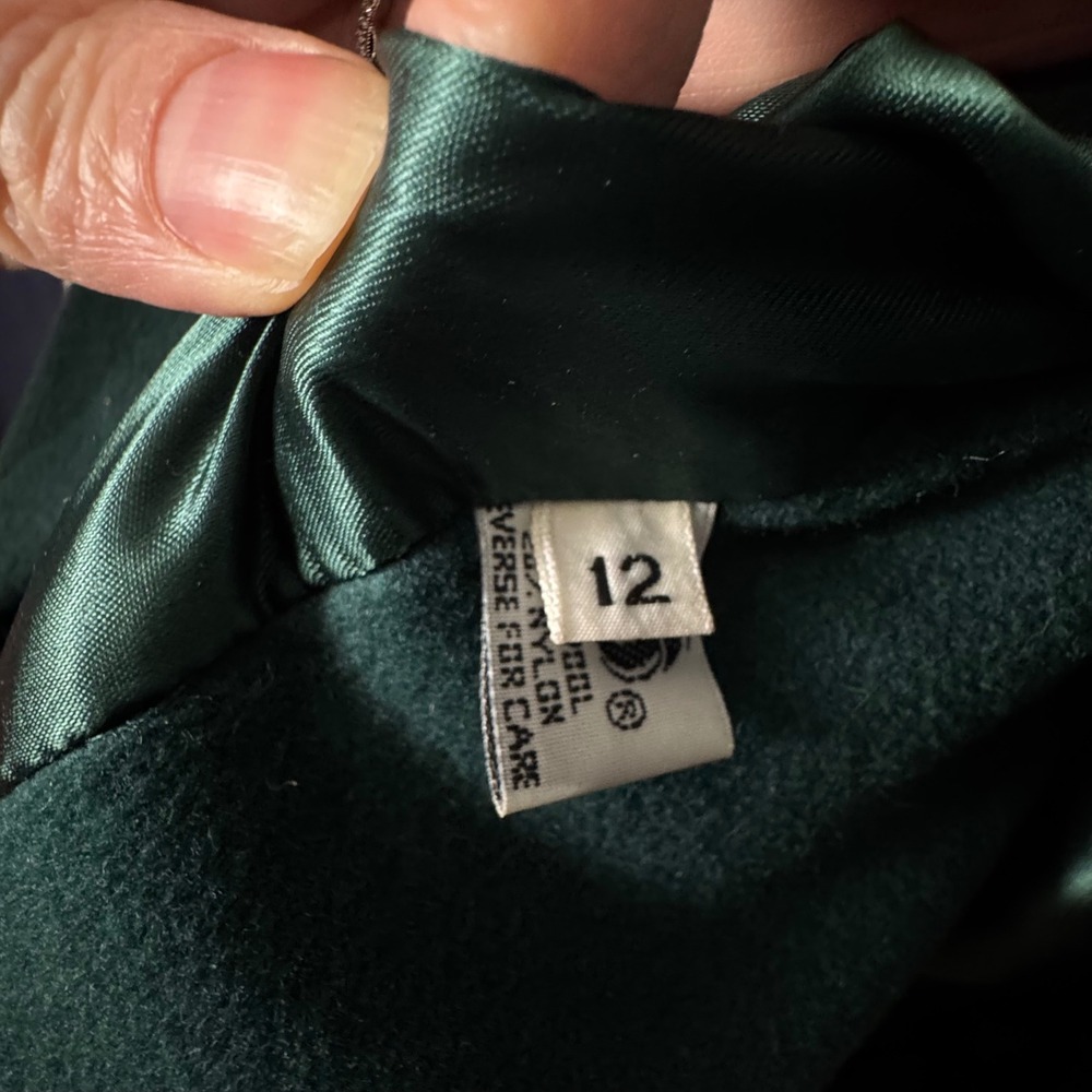 VTG Leslie Fay Wool Blend Coat Faux Fur Collar Cuffs Lined 12 Women's Dark Green - Picture 9 of 11